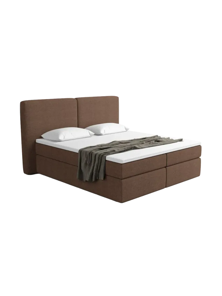 Design Boxspringbett „Castellia“ mit Ablagefach, Webstoff Braun Strukturstoff Braun BLOOMINGLOFT Collection