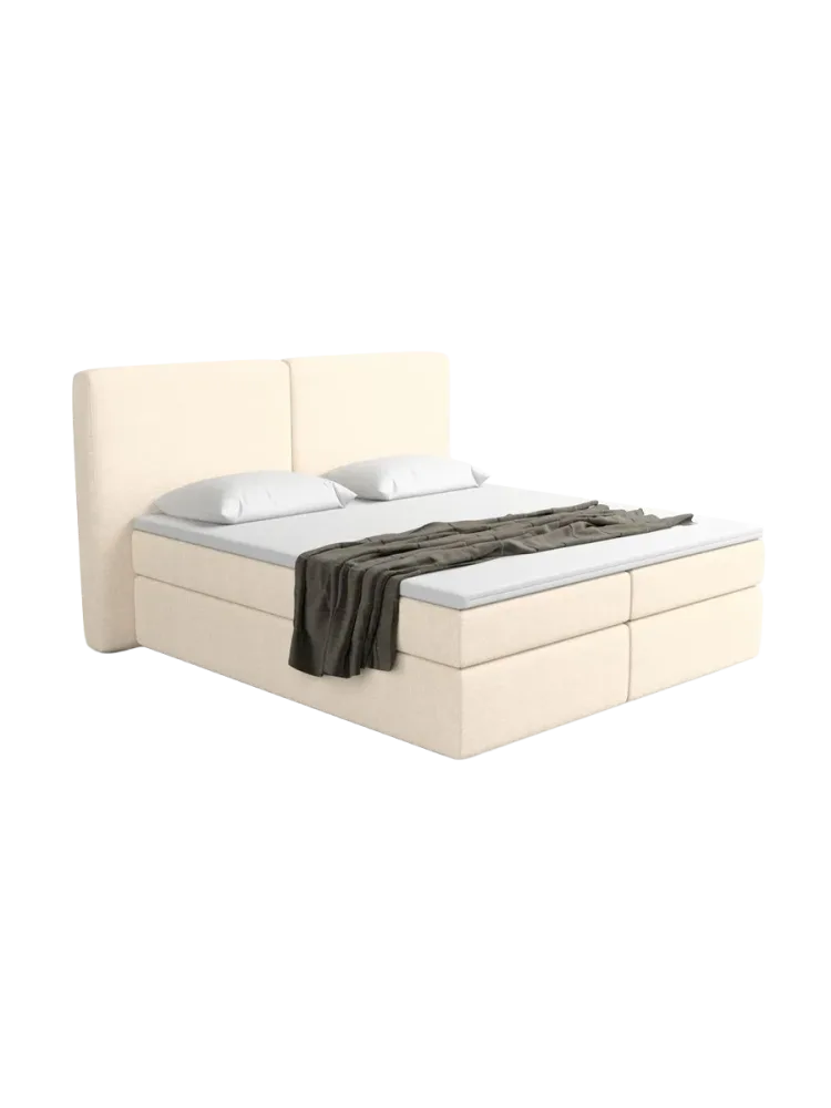 Design Boxspringbett „Castellia“ mit Ablagefach, Webstoff Cream Strukturstoff Cream BLOOMINGLOFT Collection