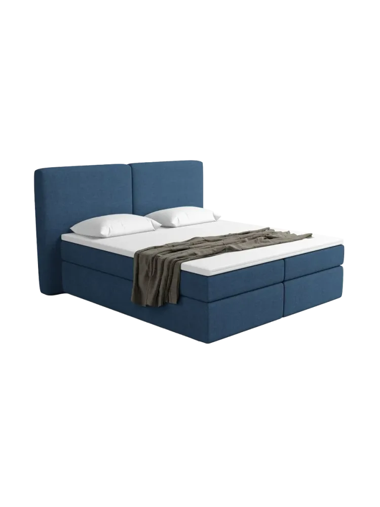 Design Boxspringbett „Castellia“ mit Ablagefach, Webstoff Dunkelblau Strukturstoff Dunkelblau BLOOMINGLOFT Collection