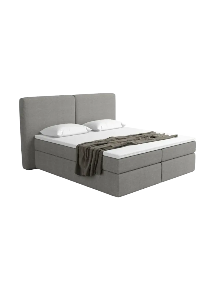 Design Boxspringbett „Castellia“ mit Ablagefach, Webstoff Grau Strukturstoff Grau BLOOMINGLOFT Collection