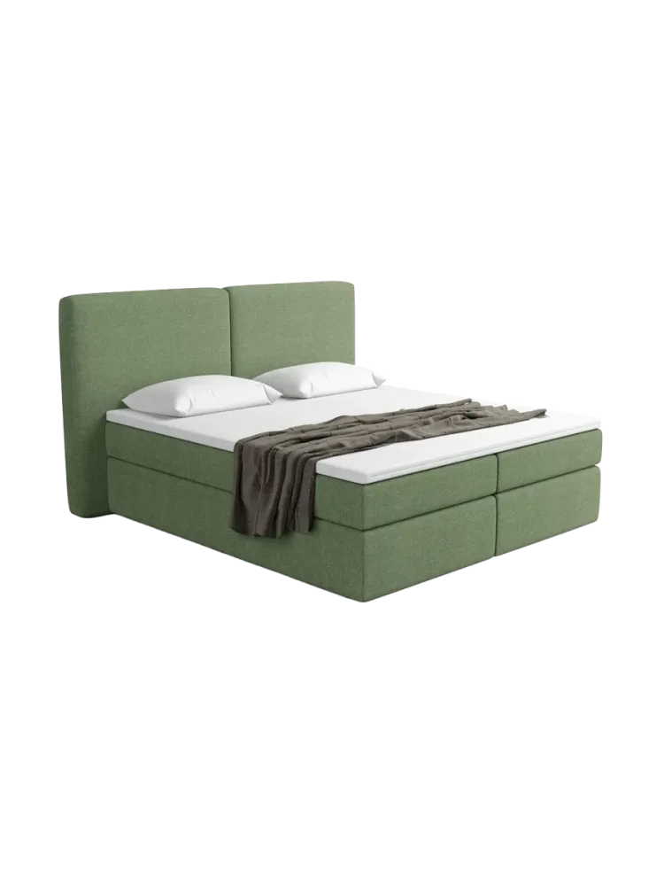 Design Boxspringbett „Castellia“ mit Ablagefach, Webstoff Grün Strukturstoff Grün BLOOMINGLOFT Collection