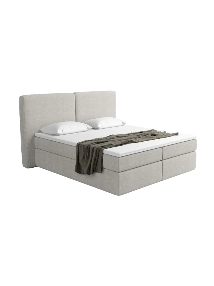 Design Boxspringbett „Castellia“ mit Ablagefach, Webstoff Hellgrau Strukturstoff Hellgrau BLOOMINGLOFT Collection