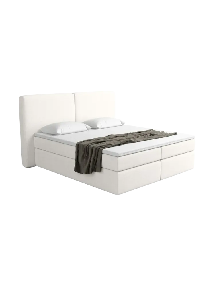 Design Boxspringbett „Castellia“ mit Ablagefach, Webstoff Weiss Strukturstoff Weiss BLOOMINGLOFT Collection