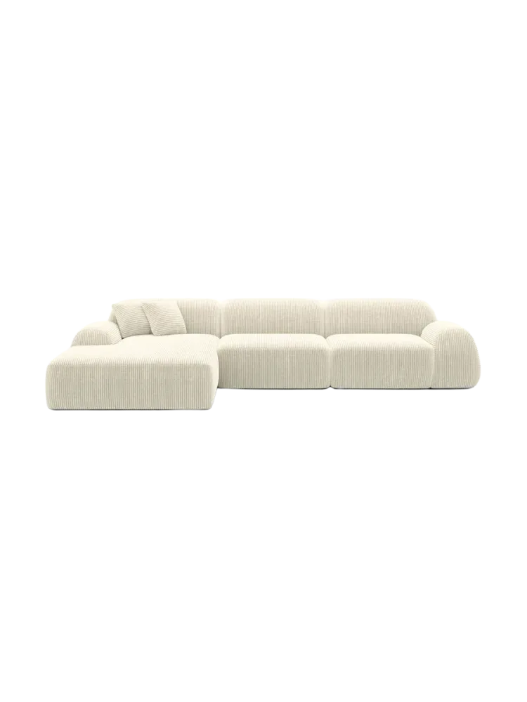 4-Sitzer Design Ecksofa „Lumera“, Cordsamt Cordsamt Beige hell BLOOMINGLOFT Collection