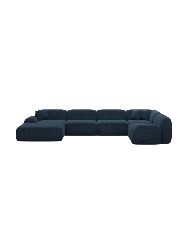 6-Sitzer Design Panorama-Sofa „Lumera XL“, Cordsamt Cordsamt Dunkelblau BLOOMINGLOFT Collection
