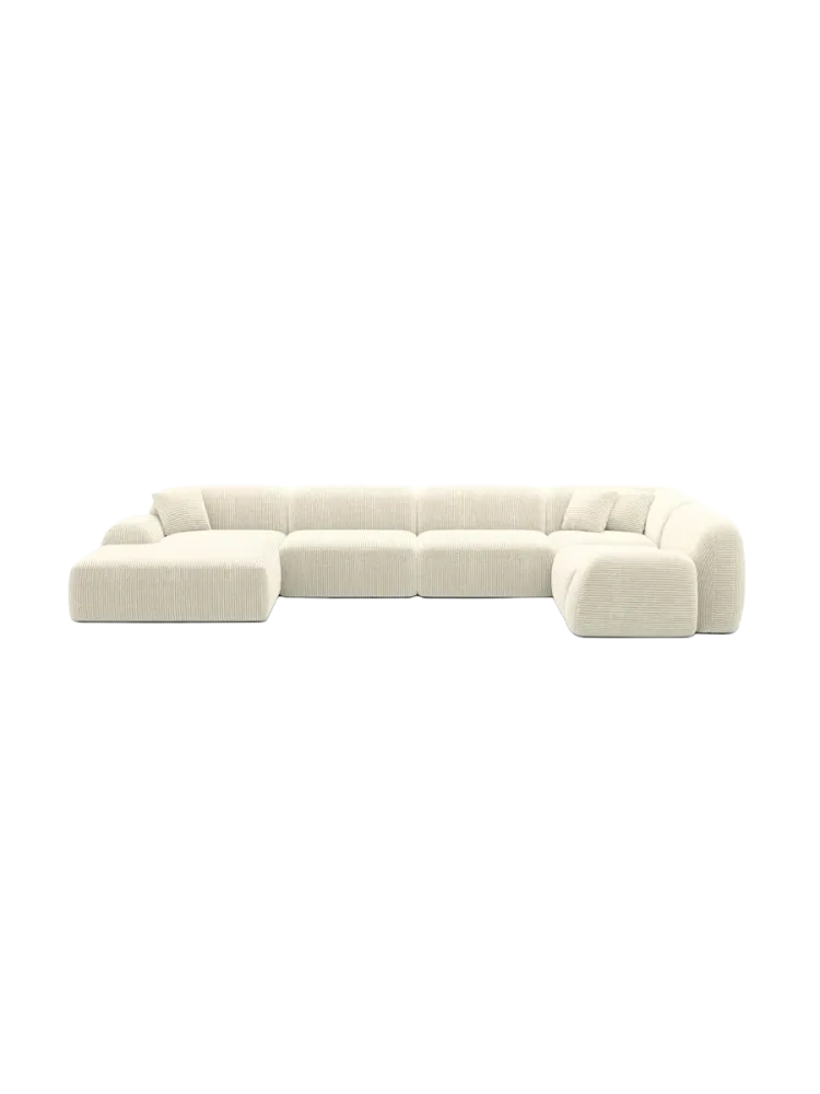 6-Sitzer Design Panorama-Sofa „Lumera XL“, Cordsamt Cordsamt Beige hell BLOOMINGLOFT Collection