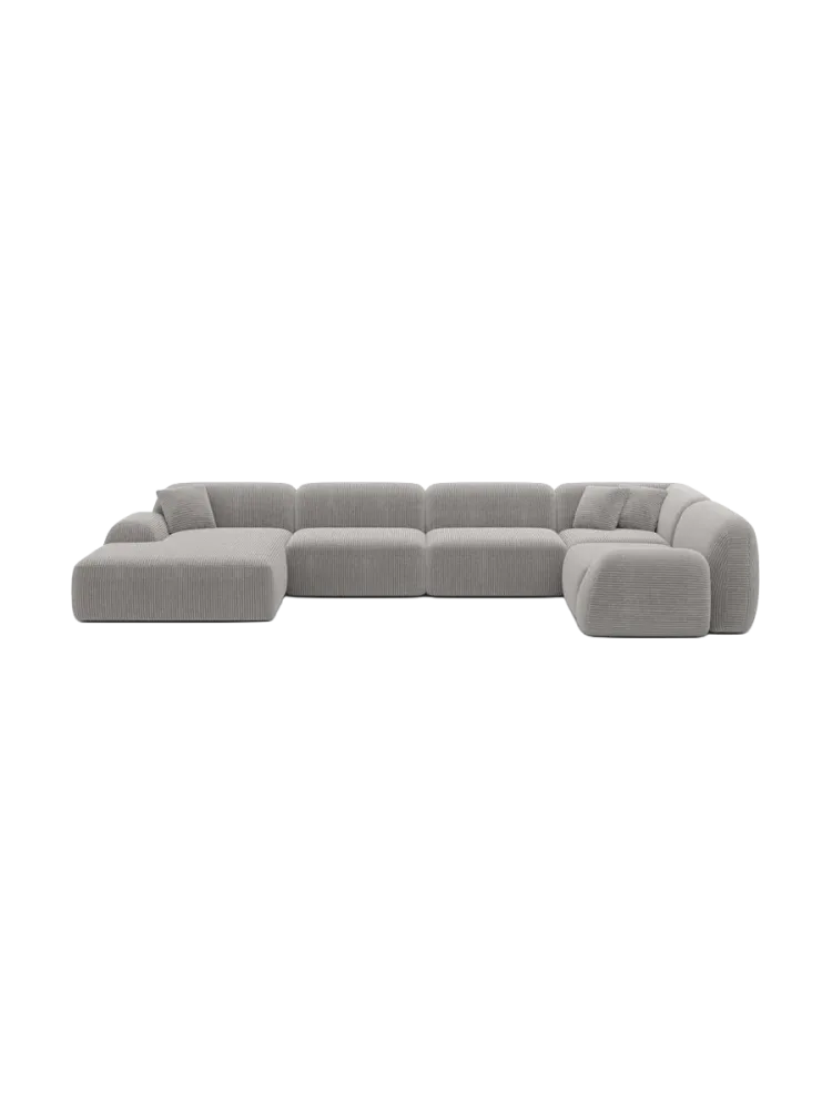 6-Sitzer Design Panorama-Sofa „Lumera XL“, Cordsamt Cordsamt Hellgrau BLOOMINGLOFT Collection