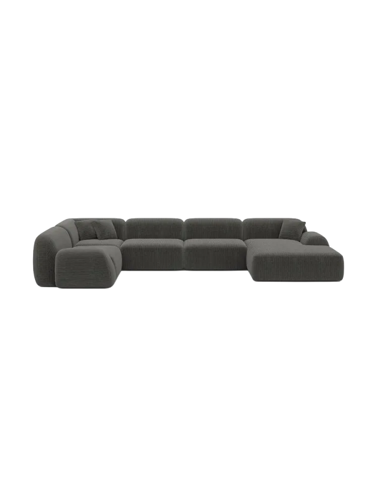 6-Sitzer Design Panorama-Sofa „Lumera XL“, Cordsamt Cordsamt Dunkelgrau BLOOMINGLOFT Collection