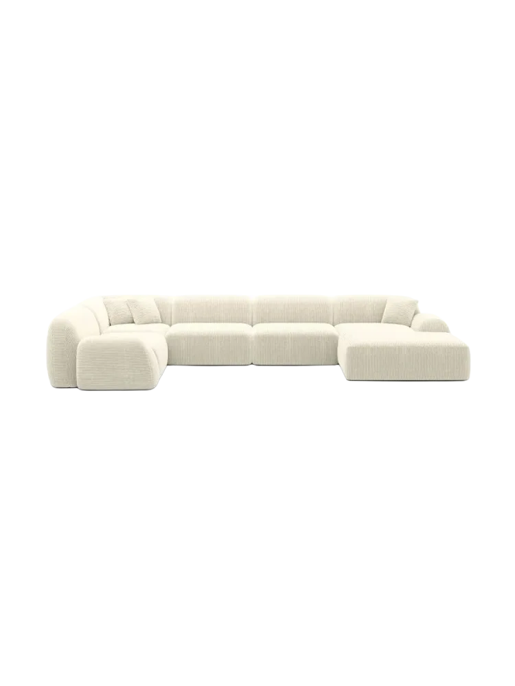 6-Sitzer Design Panorama-Sofa „Lumera XL“, Cordsamt Cordsamt Beige hell BLOOMINGLOFT Collection