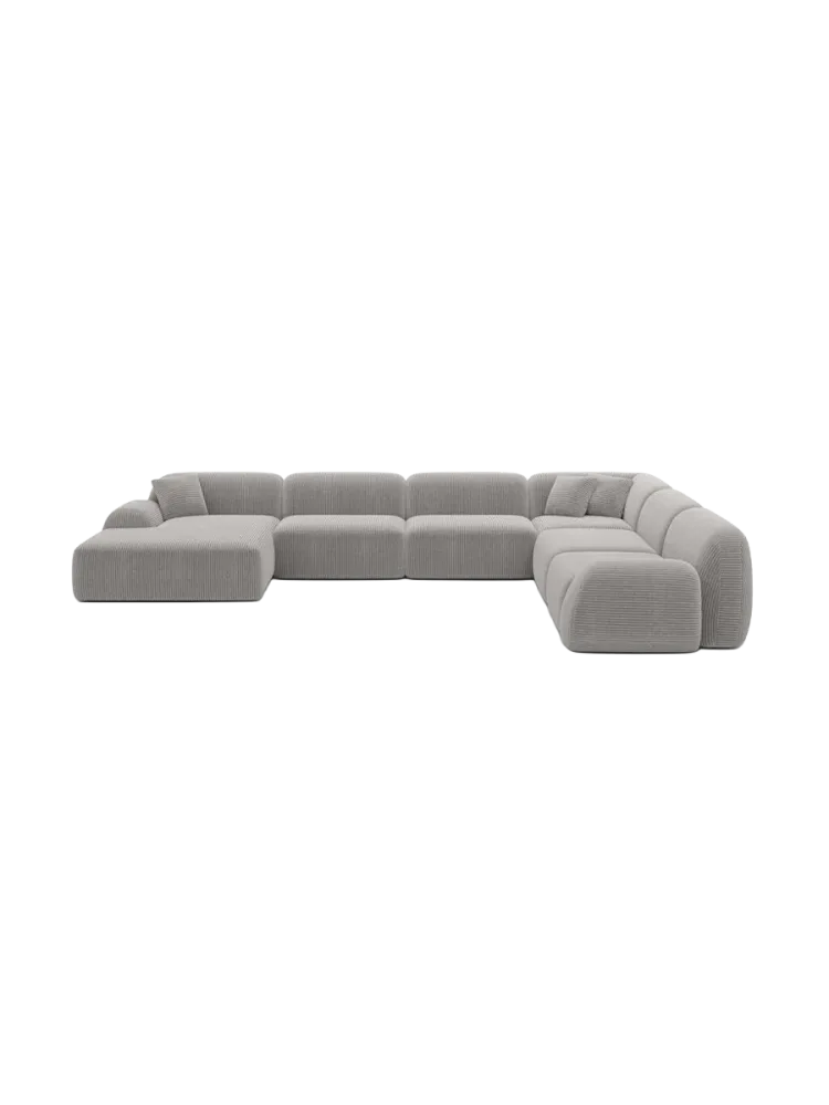 7-Sitzer Design Panorama-Sofa „Lumera XXL“, Cordsamt Cordsamt Hellgrau BLOOMINGLOFT Collection