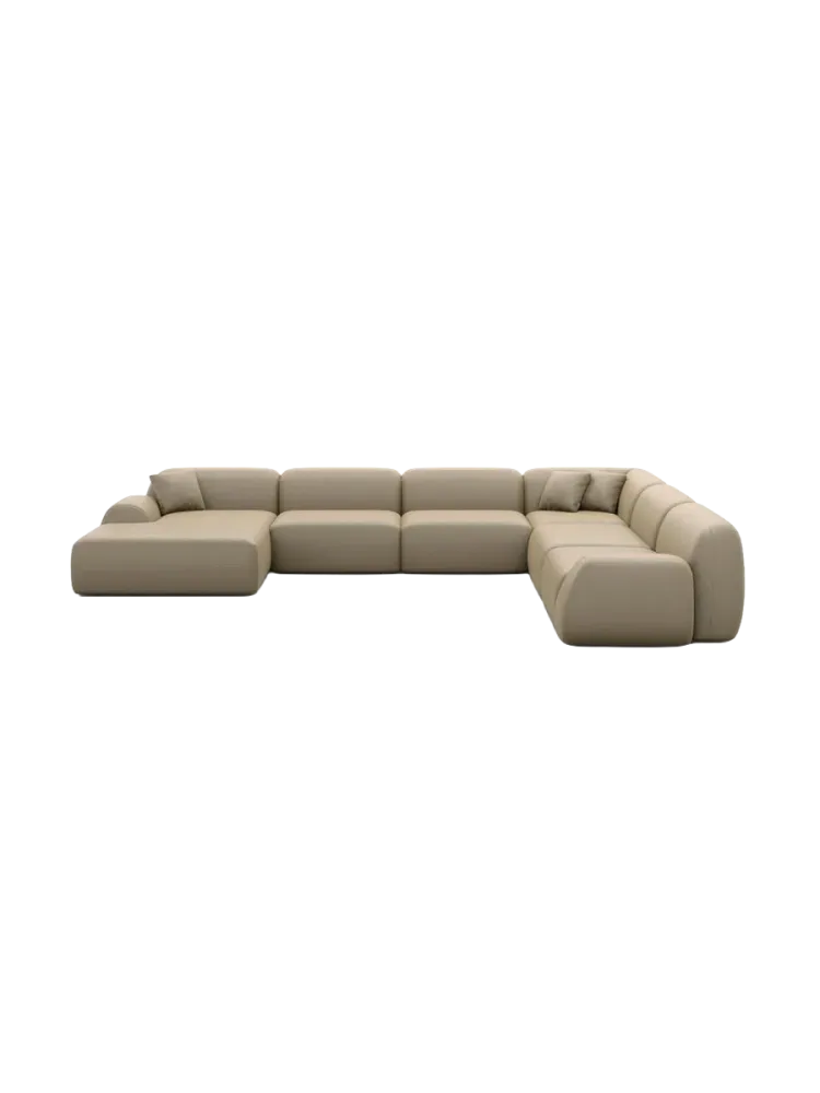 7-Sitzer Design Echtleder Panorama-Sofa „Lumera XXL“ Echtleder Dark Beige BLOOMINGLOFT Collection