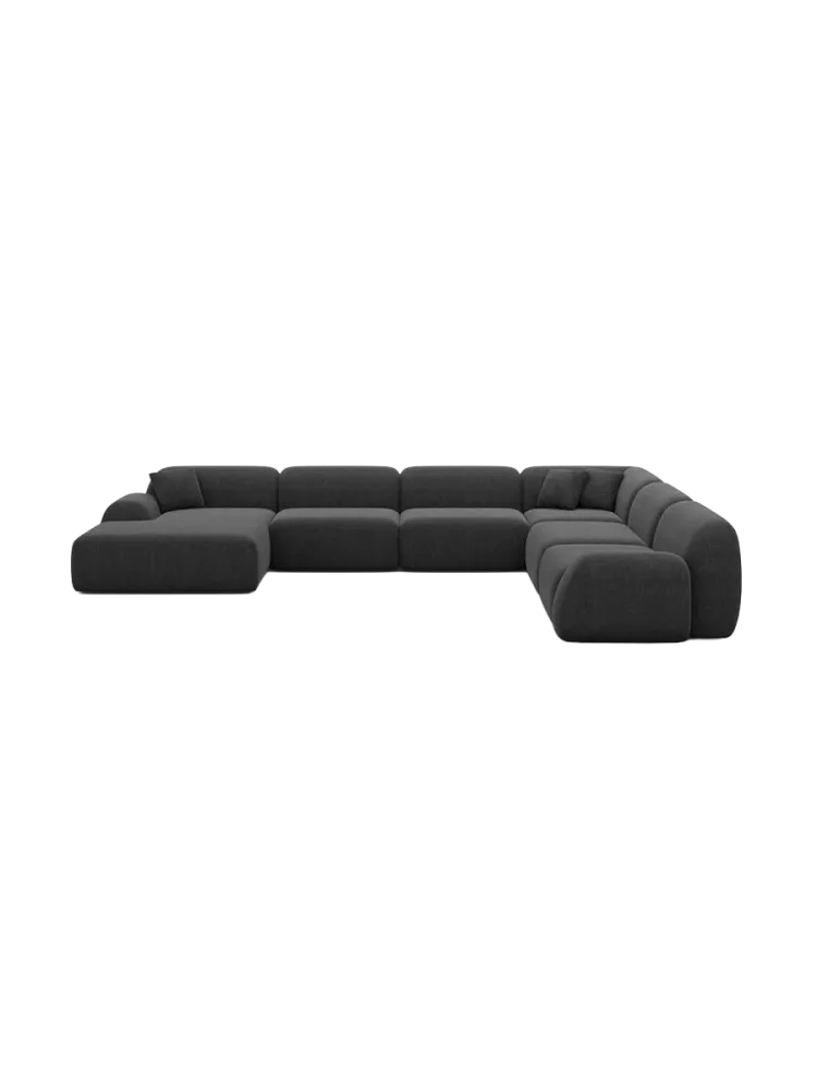 7-Sitzer Design Panorama-Sofa „Lumera XXL“ mit Strukturstoff-Bezug Strukturstoff Schwarz BLOOMINGLOFT Collection
