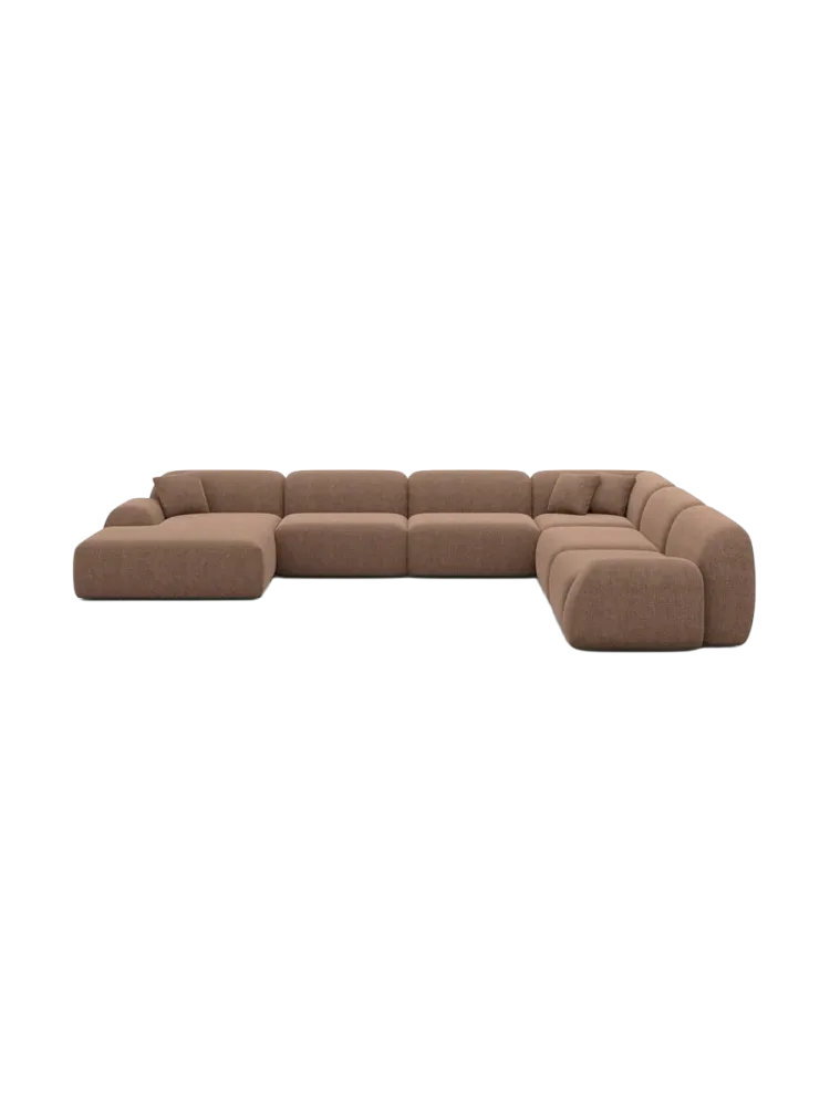 7-Sitzer Design Panorama-Sofa „Lumera XXL“ mit Strukturstoff-Bezug Strukturstoff Braun BLOOMINGLOFT Collection
