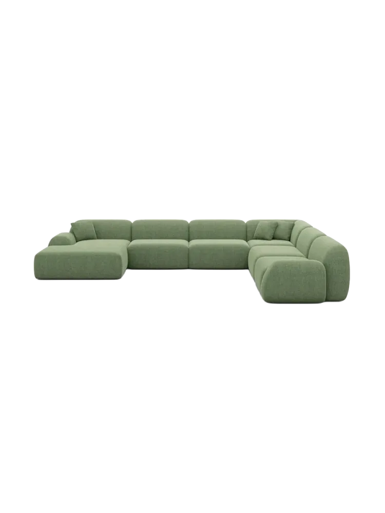 7-Sitzer Design Panorama-Sofa „Lumera XXL“ mit Strukturstoff-Bezug Strukturstoff Grün BLOOMINGLOFT Collection