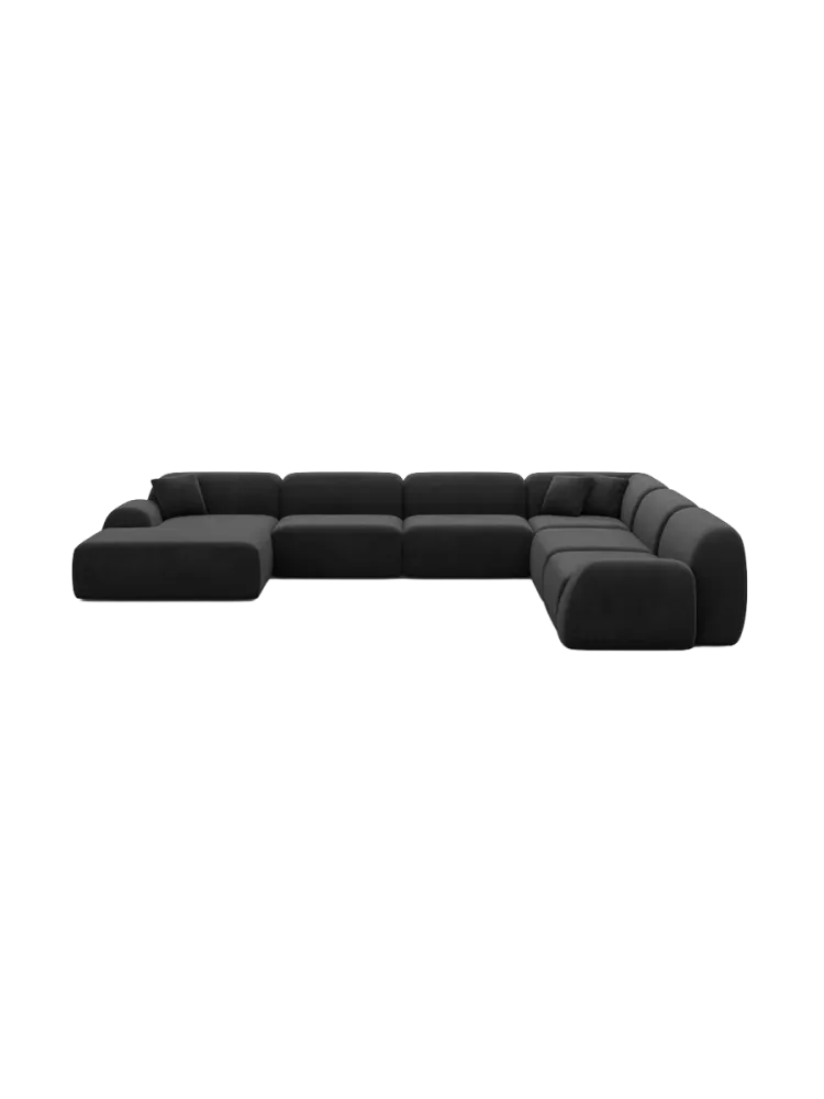 7-Sitzer Design Panorama-Sofa „Lumera XXL“ mit Samtbezug Samtbezug Schwarz BLOOMINGLOFT Collection