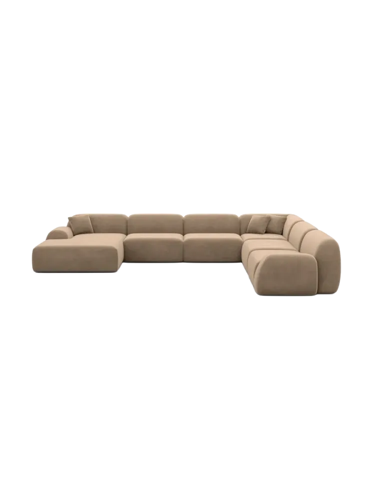 7-Sitzer Design Panorama-Sofa „Lumera XXL“ mit Samtbezug Samtbezug Braun BLOOMINGLOFT Collection