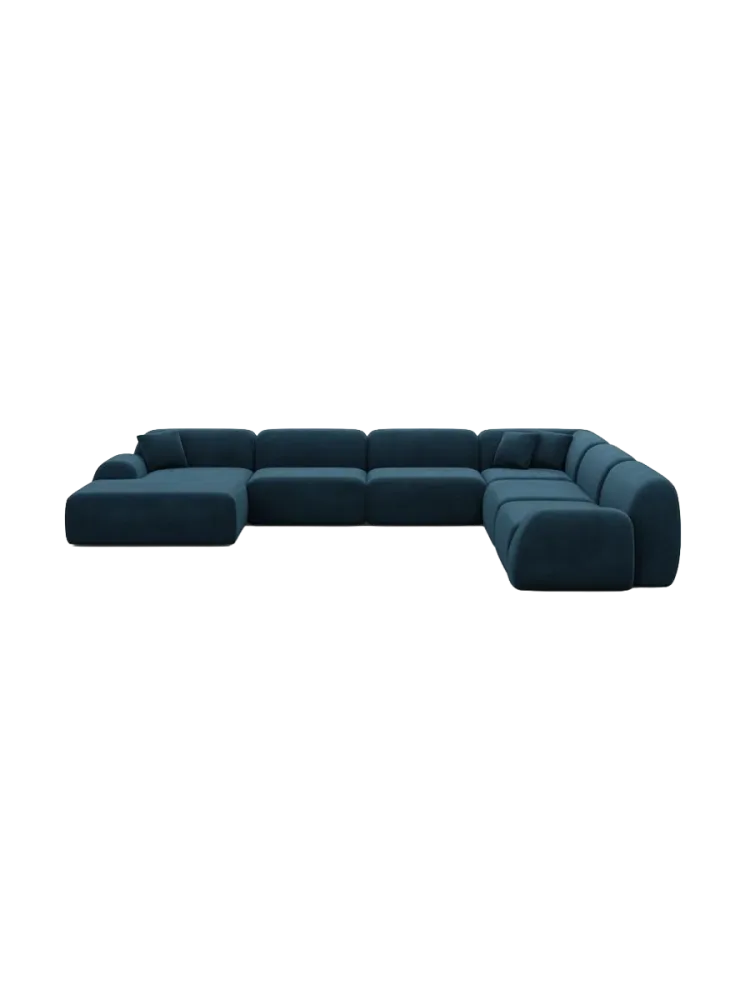 7-Sitzer Design Panorama-Sofa „Lumera XXL“ mit Samtbezug Samtbezug Petrol dunkel BLOOMINGLOFT Collection