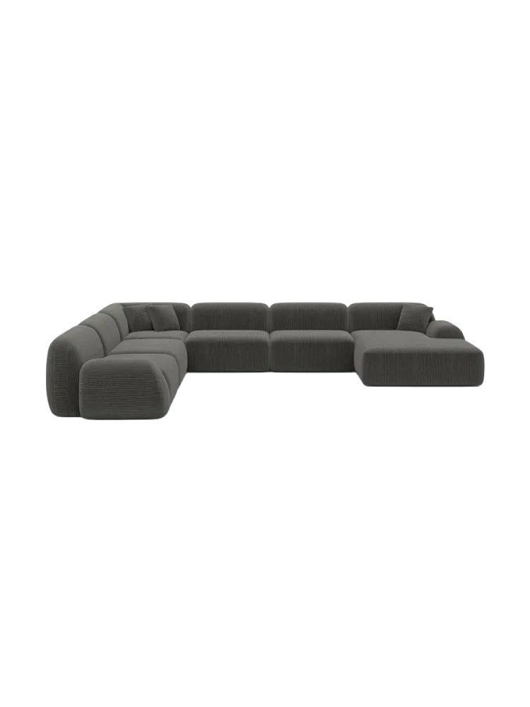 7-Sitzer Design Panorama-Sofa „Lumera XXL“, Cordsamt Cordsamt Dunkelgrau BLOOMINGLOFT Collection