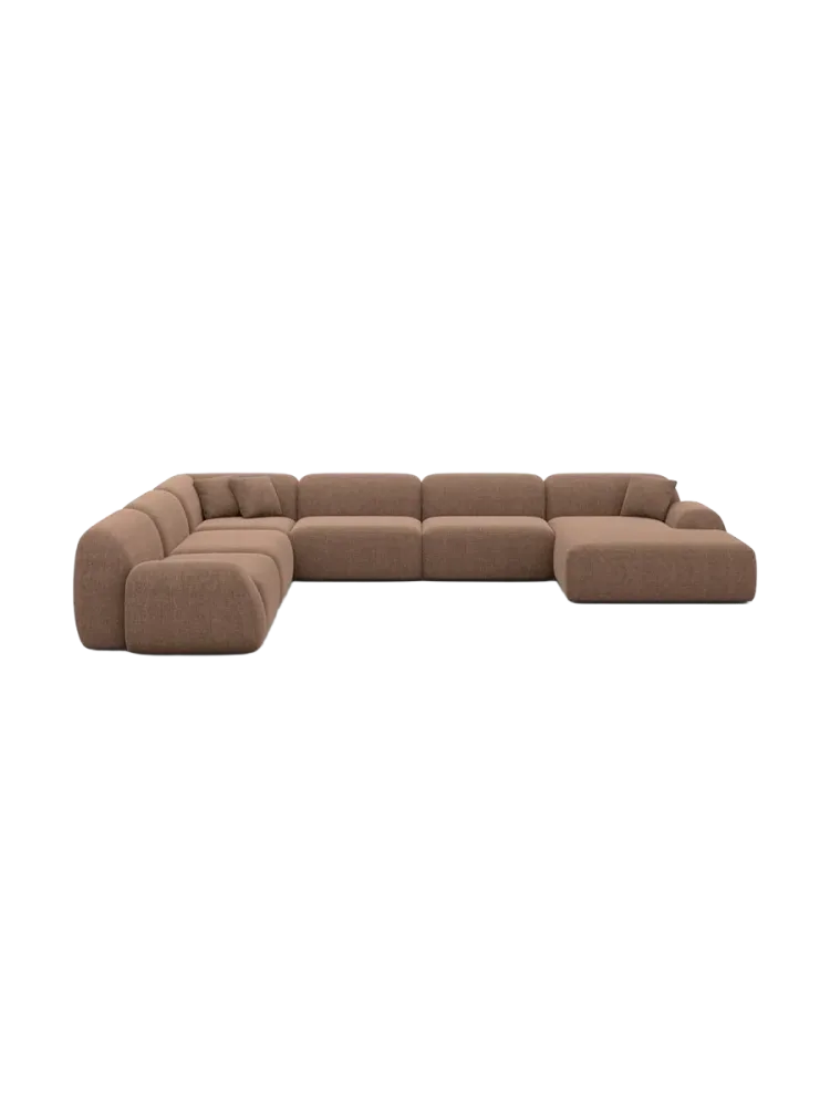 7-Sitzer Design Panorama-Sofa „Lumera XXL“ mit Strukturstoff-Bezug Strukturstoff Braun BLOOMINGLOFT Collection
