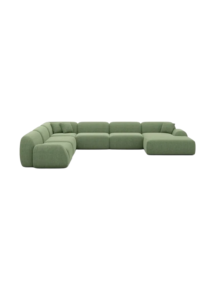 7-Sitzer Design Panorama-Sofa „Lumera XXL“ mit Strukturstoff-Bezug Strukturstoff Grün BLOOMINGLOFT Collection