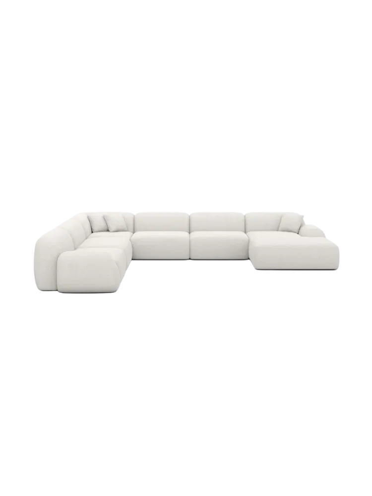 7-Sitzer Design Panorama-Sofa „Lumera XXL“ mit Strukturstoff-Bezug Strukturstoff Weiss BLOOMINGLOFT Collection