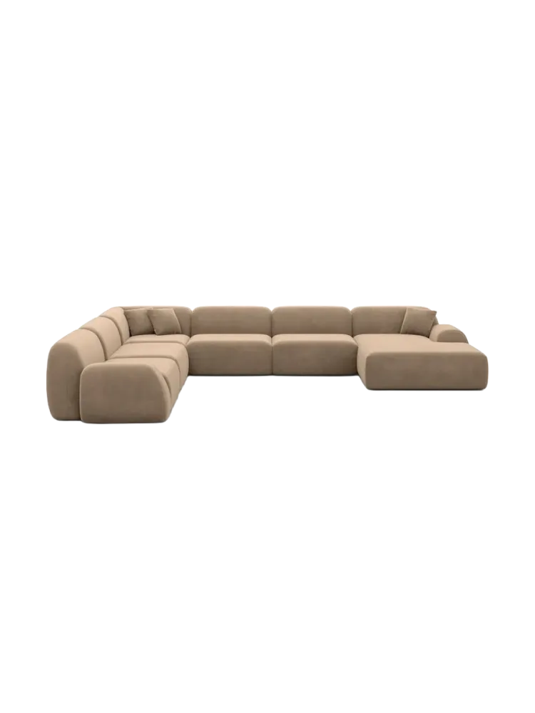 7-Sitzer Design Panorama-Sofa „Lumera XXL“ mit Samtbezug Samtbezug Braun BLOOMINGLOFT Collection