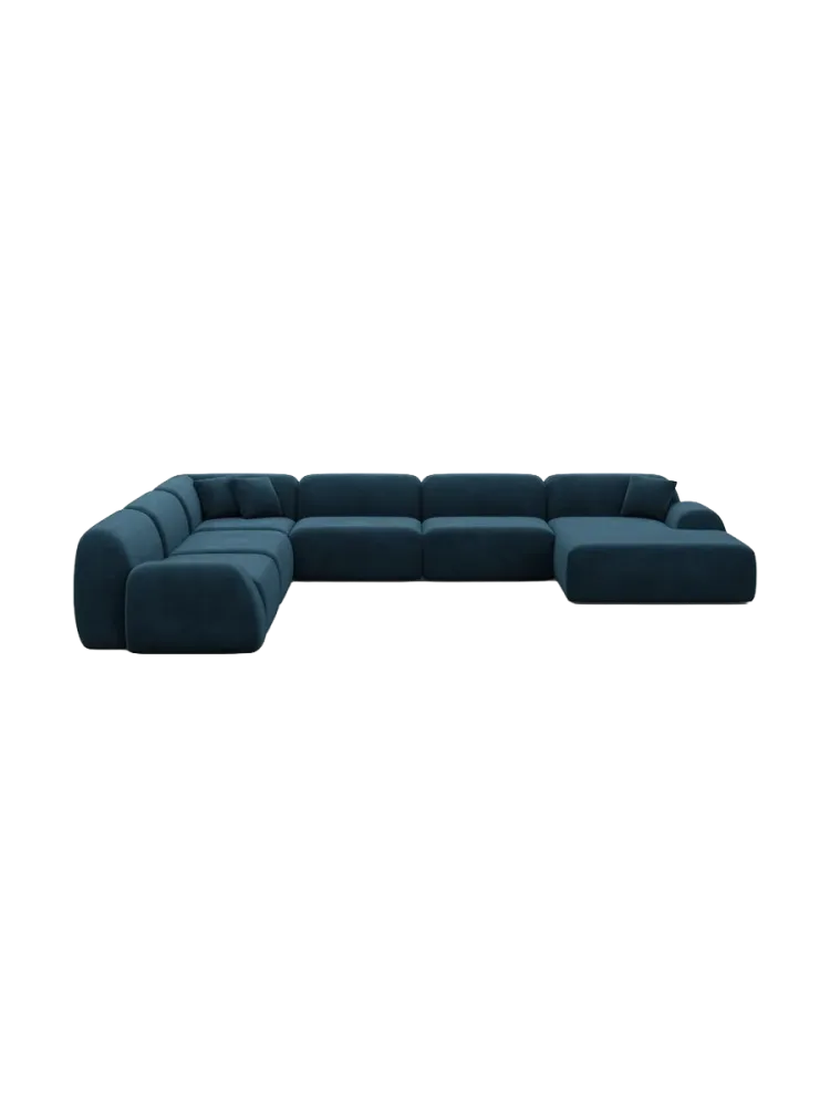 7-Sitzer Design Panorama-Sofa „Lumera XXL“ mit Samtbezug Samtbezug Petrol dunkel BLOOMINGLOFT Collection