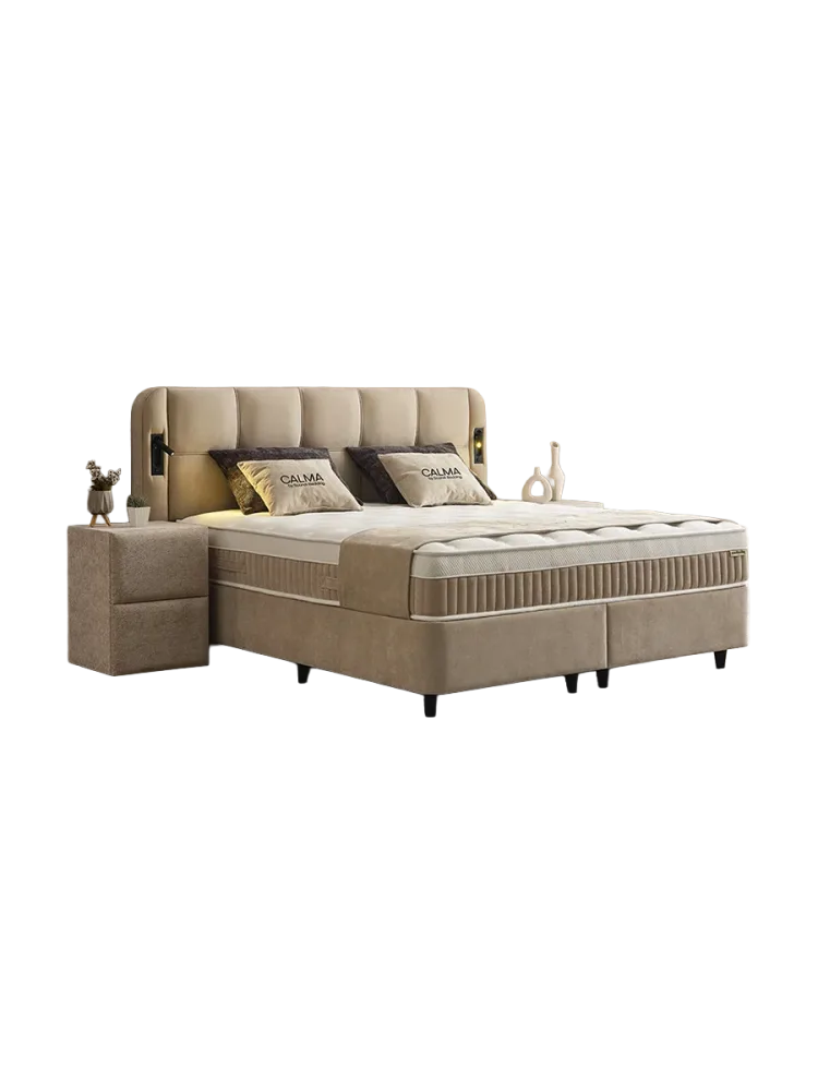 Premium Boxspringbett „Calma“ inkl. Matratze & Topper Beige  140 x 200 cm SCANDIBEDDING