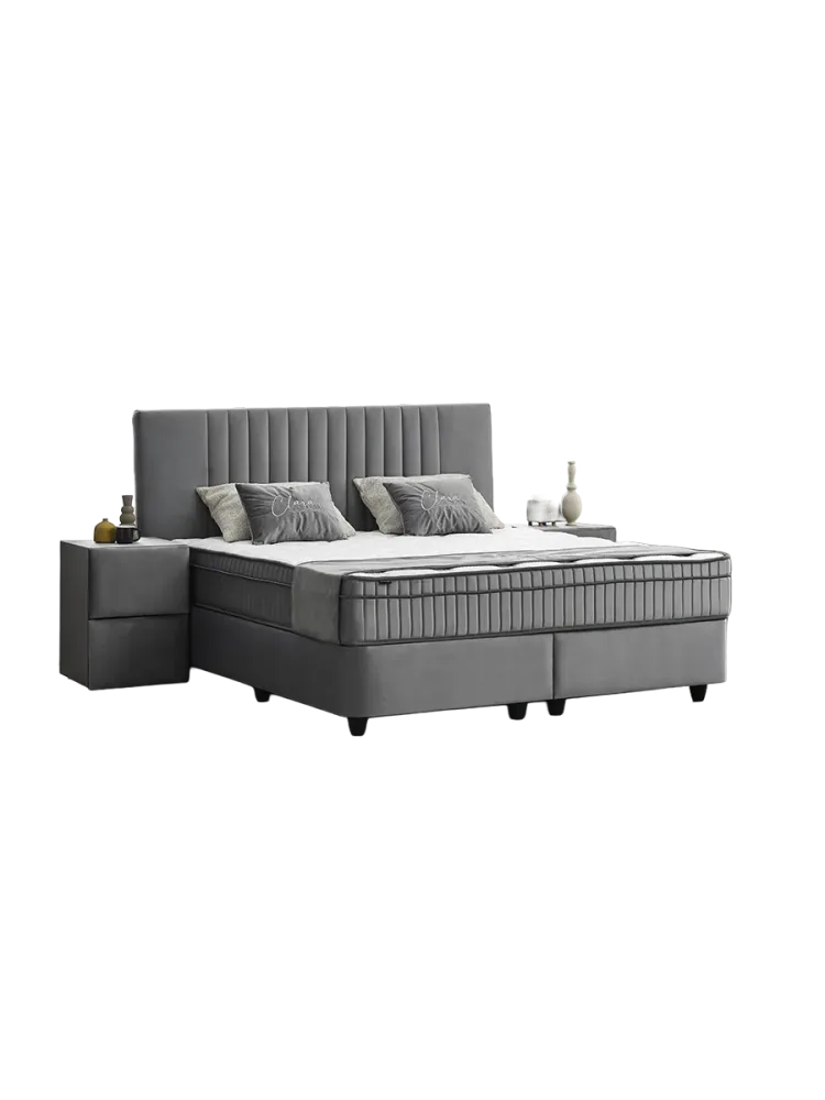 Premium Boxspringbett „Clara Grey“ inkl. Matratze & Topper Grau  140 x 200 cm BEDS SUPPLY
