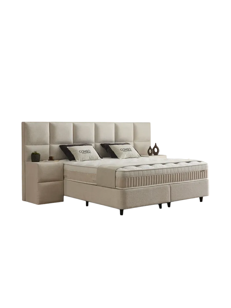 Premium Boxspringbett „Conso“ inkl. Matratze & Topper Beige  140 x 200 cm SCANDIBEDDING