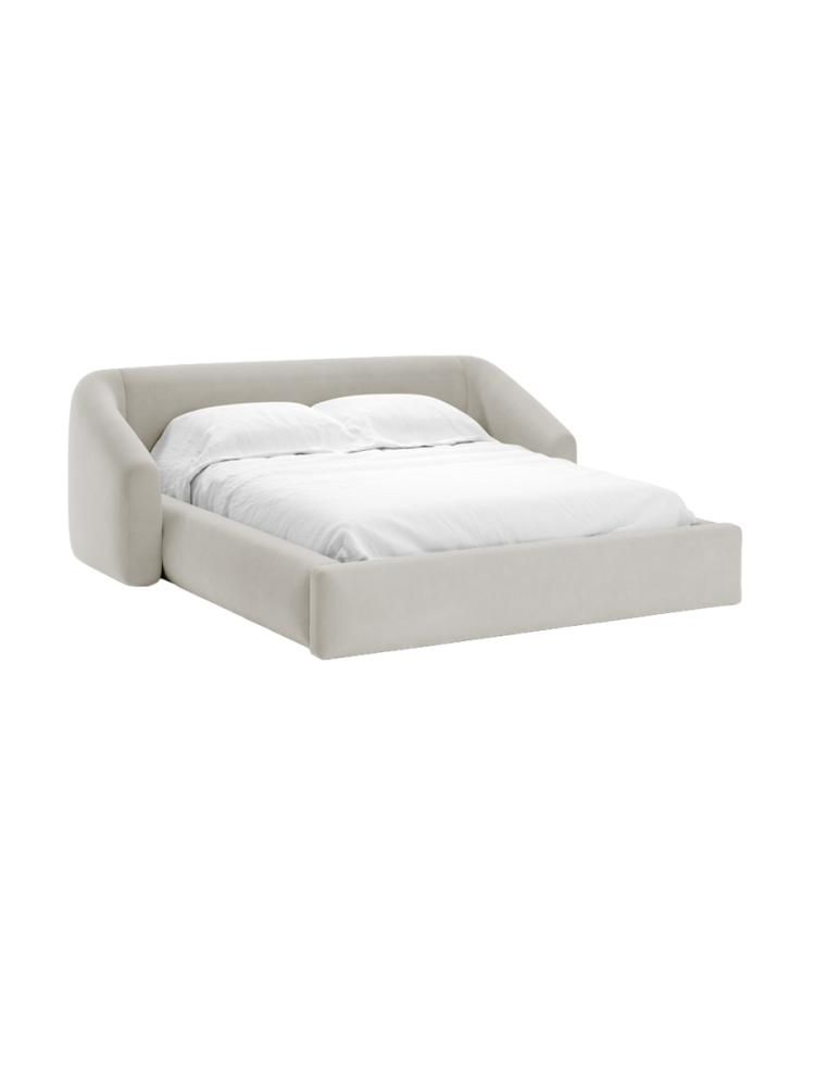 Design Polsterbett „Campi“ mit Ablagefach, Samt Beige dunkel chosen by Bloomingloft