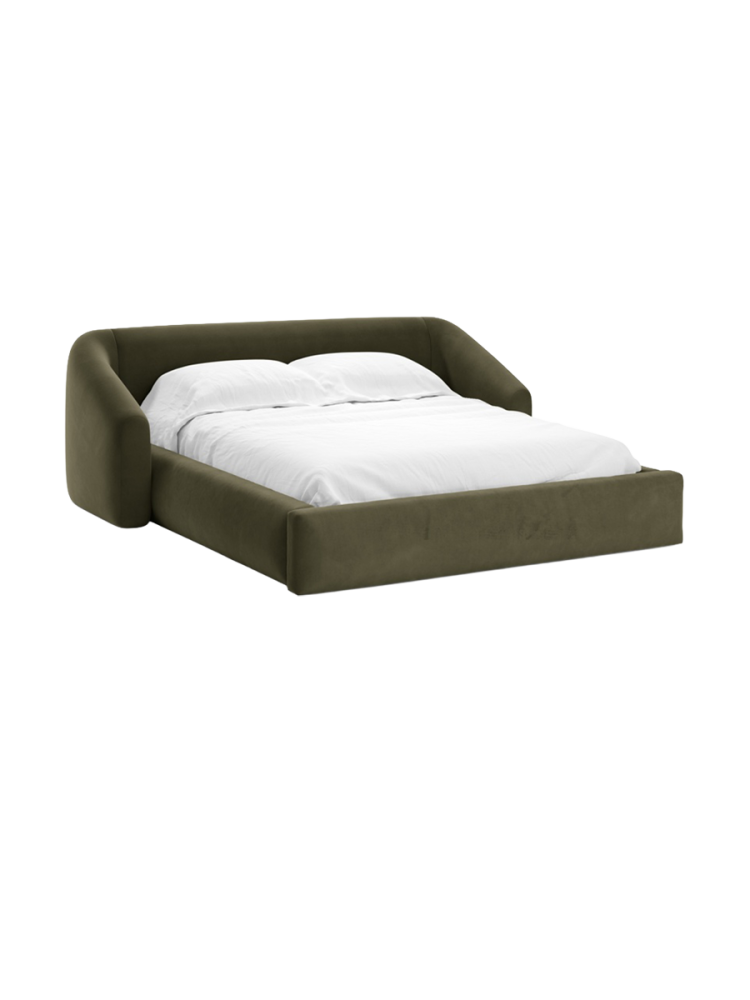 Design Polsterbett „Campi“ mit Ablagefach, Samt Grün chosen by Bloomingloft