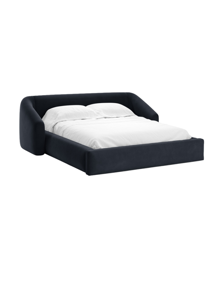 Design Polsterbett „Campi“ mit Ablagefach, Samt Dunkelblau chosen by Bloomingloft