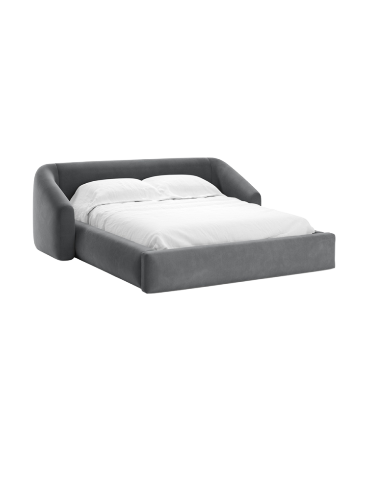 Design Polsterbett „Campi“ mit Ablagefach, Samt Grau chosen by Bloomingloft