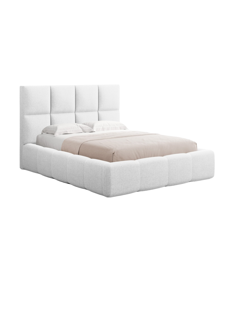 Design Polsterbett „Livigno“ mit Ablagefach, Strukturstoff Hellgrau chosen by Bloomingloft