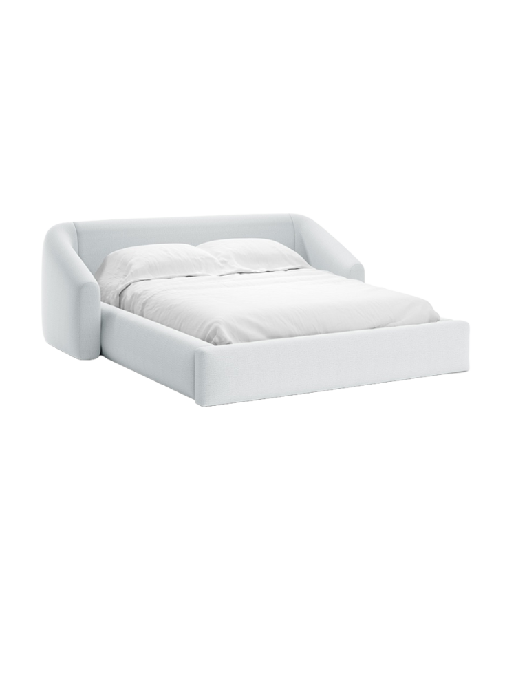 Design Polsterbett „Campi“ mit Ablagefach, Strukturstoff Hellgrau chosen by Bloomingloft