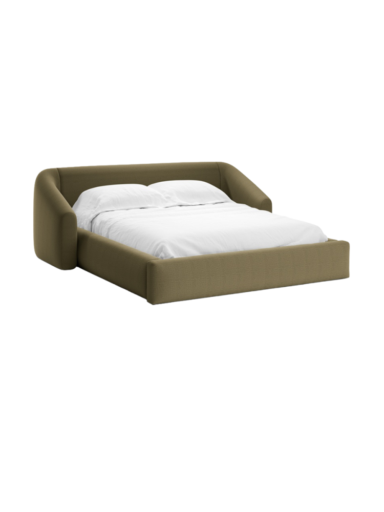 Design Polsterbett „Campi“ mit Ablagefach, Strukturstoff Grün chosen by Bloomingloft