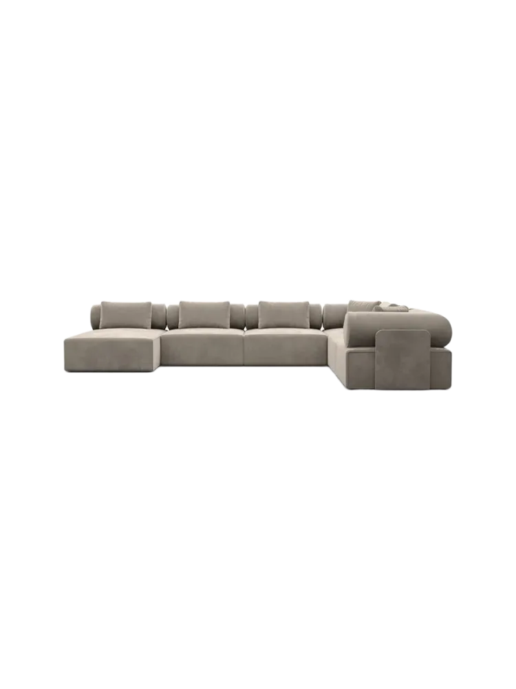 7-Sitzer Design Panorama-Sofa „Cipriani XXL“ mit Samtbezug Samtbezug Beige dunkel BLOOMINGLOFT Collection