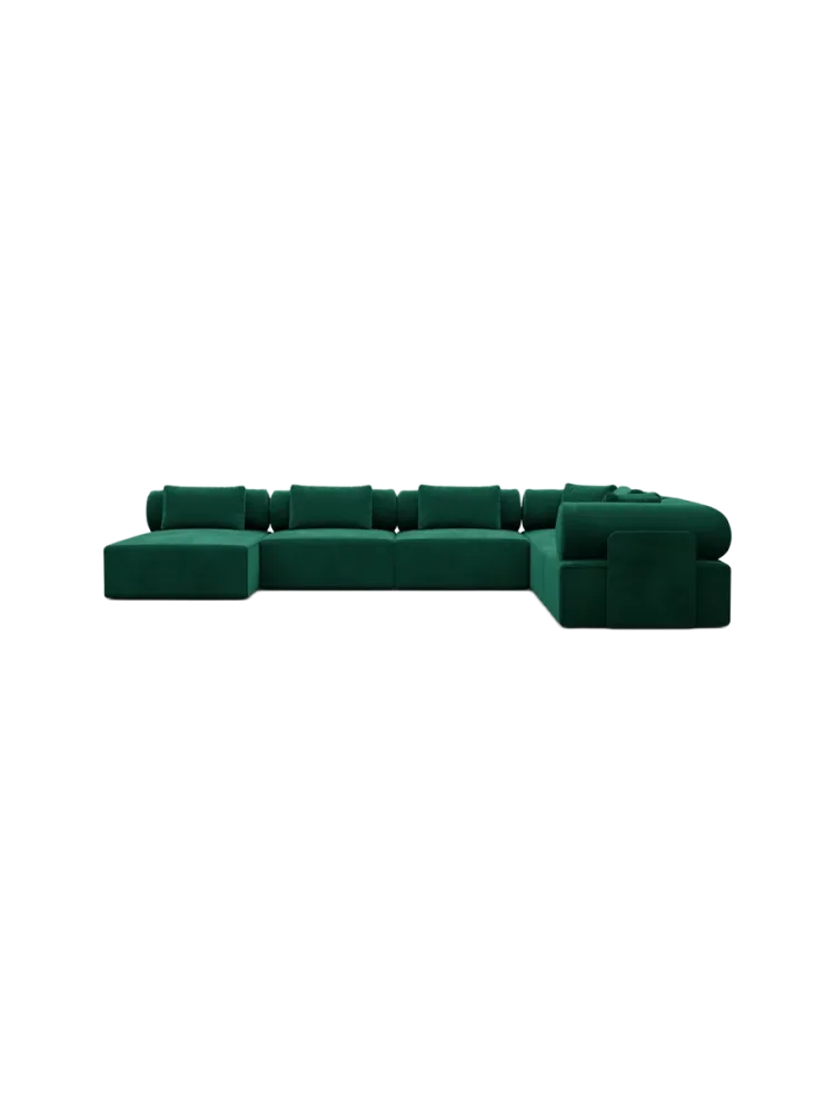 7-Sitzer Design Panorama-Sofa „Cipriani XXL“ mit Samtbezug Samtbezug Grün BLOOMINGLOFT Collection