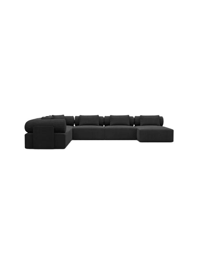 7-Sitzer Design Panorama-Sofa „Cipriani XXL“ mit Strukturstoff-Bezug Strukturstoff Schwarz BLOOMINGLOFT Collection