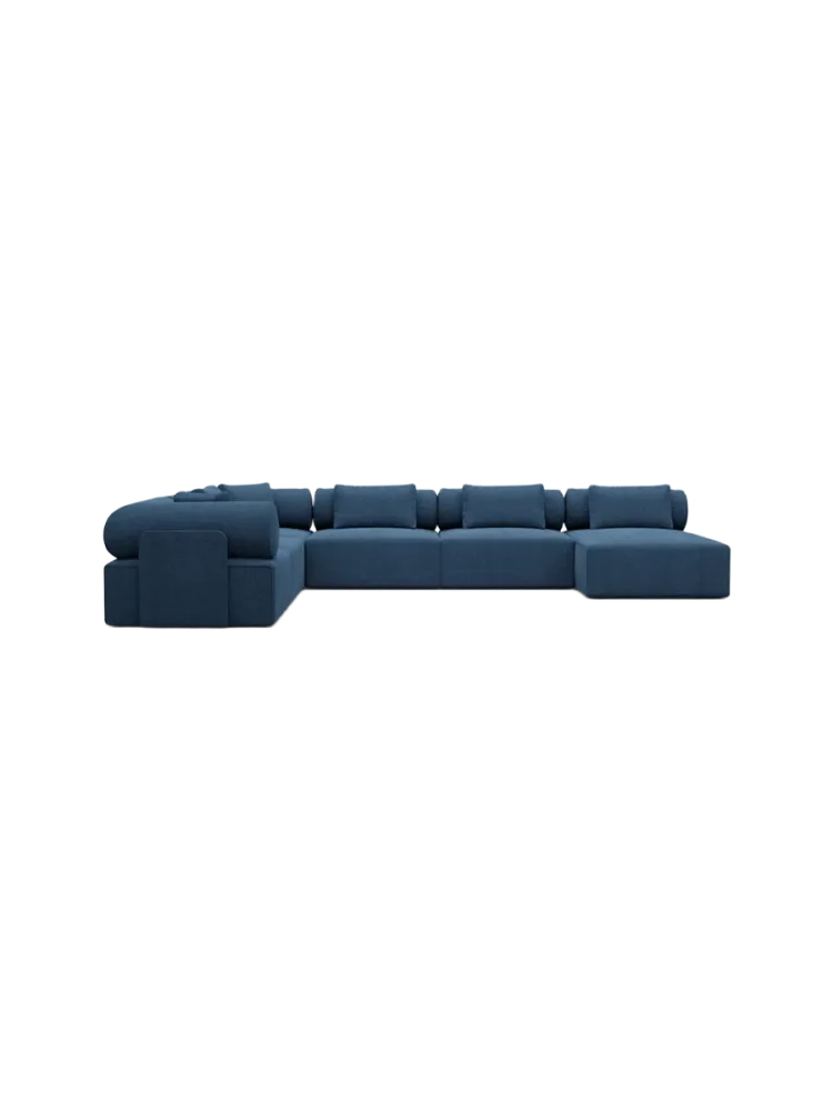 7-Sitzer Design Panorama-Sofa „Cipriani XXL“ mit Strukturstoff-Bezug Strukturstoff Dunkelblau BLOOMINGLOFT Collection
