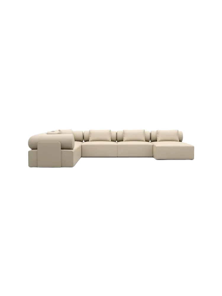 7-Sitzer Design Echtleder Panorama-Sofa „Cipriani XXL“ Echtleder Beige BLOOMINGLOFT Collection