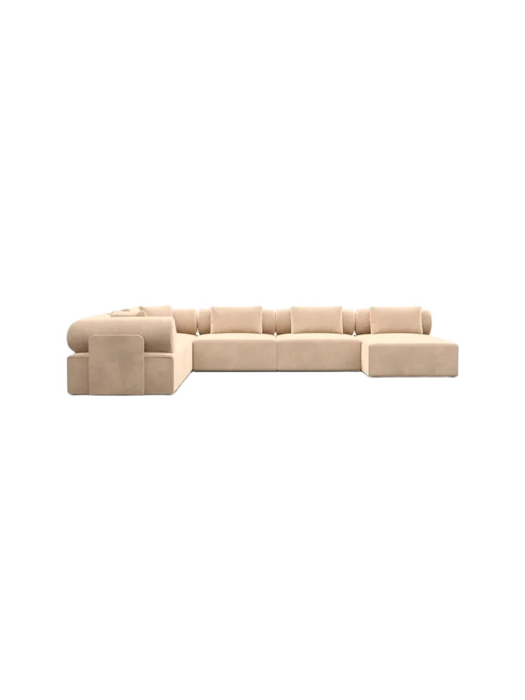 7-Sitzer Design Panorama-Sofa „Cipriani XXL“ mit Samtbezug Samtbezug Beige BLOOMINGLOFT Collection