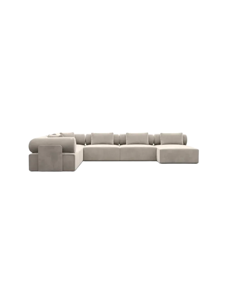 7-Sitzer Design Panorama-Sofa „Cipriani XXL“ mit Samtbezug Samtbezug Sand BLOOMINGLOFT Collection