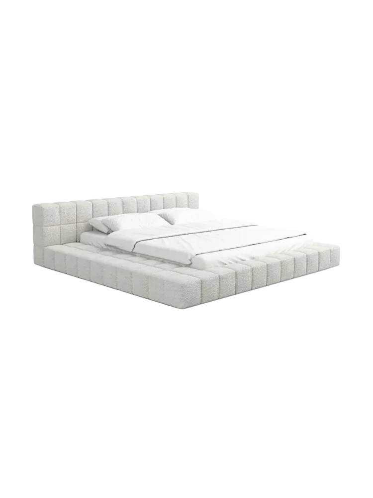 Design Polsterbett „Caspa“ mit Ablagefach, Bouclé Weiss BLOOMINGLOFT Collection