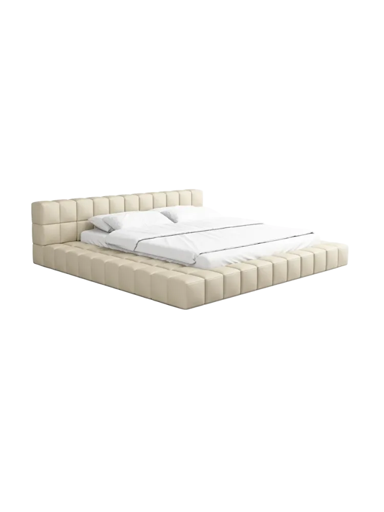 Design Polsterbett „Caspa“ mit Ablagefach, Kunstleder Beige BLOOMINGLOFT Collection