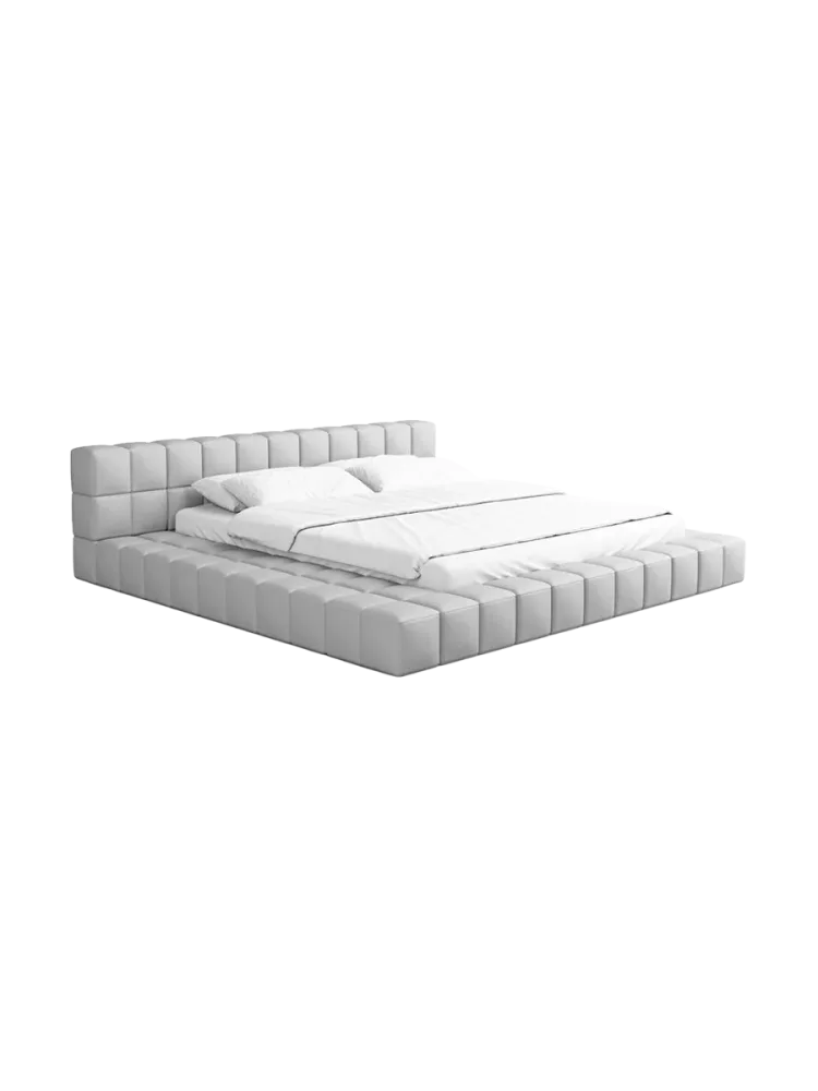 Design Polsterbett „Caspa“ mit Ablagefach, Kunstleder Hellgrau BLOOMINGLOFT Collection