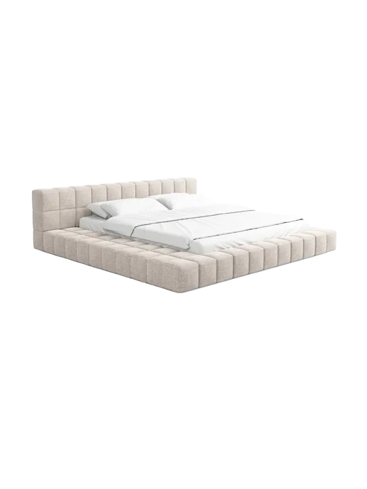 Design Polsterbett „Caspa“ mit Ablagefach, Webstoff Beige Strukturstoff Beige BLOOMINGLOFT Collection