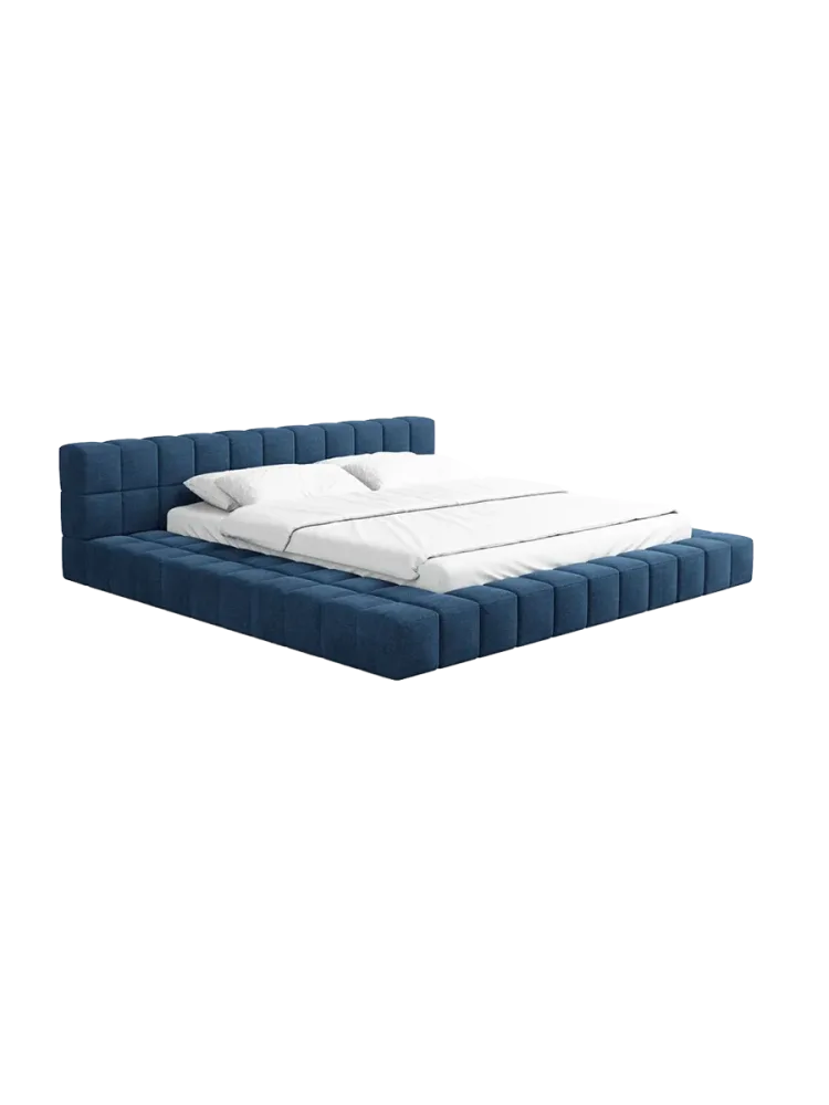 Design Polsterbett „Caspa“ mit Ablagefach, Webstoff Dunkelblau Strukturstoff Dunkelblau BLOOMINGLOFT Collection