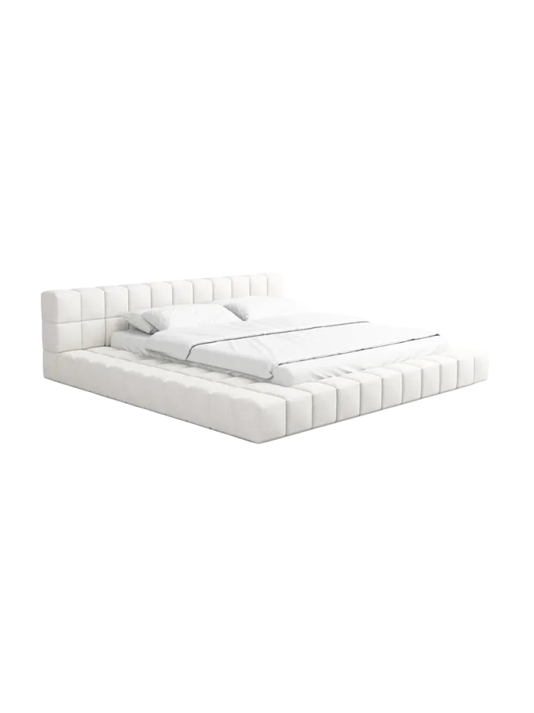 Design Polsterbett „Caspa“ mit Ablagefach, Webstoff Weiss Strukturstoff Weiss BLOOMINGLOFT Collection